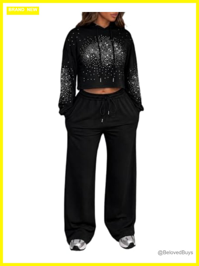 Rhinestone Hoodie And Sweatpants Set - 2 Piece Outfit